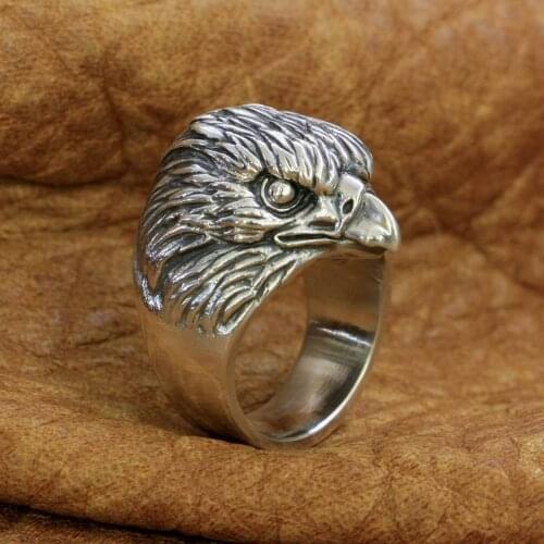 925 Sterling Silver High Details Eagle Ring Mens Biker Punk Ring TA250 US Size 7~15