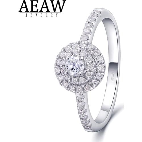 100% Real Natural Diamond 0.1ct Center Round Cut Diamond Ring Side Stone 0.28ctw Diamond Solid Real 18k White Gold For Women