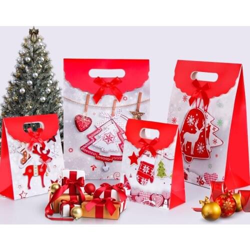 10pcs Christmas Gifts Boxes Packing Candy Box Foldable Wrapping Paper Bags Event Xmas Party Supplies