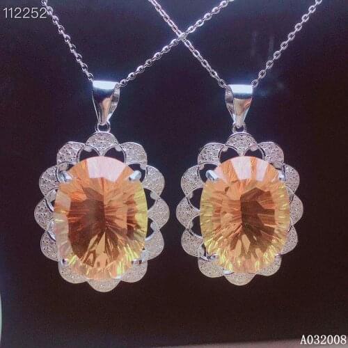 KJJEAXCMY fine jewelry 925 sterling silver inlaid natural citrine pendant popular large gemstone female necklace