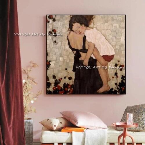 Mother And Child by Gustav Klimt Acrylic Paint 100% Handpainted Oil Painting On Canvas No Frame Home Wall Art Decor