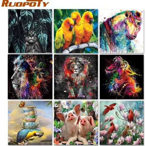 RUOPOTY Cat Paint By Numbers Kits For Adults Kids Animals Flower On Canvas Coloring Acrylic Paints Decorative Frames DIY Wall De