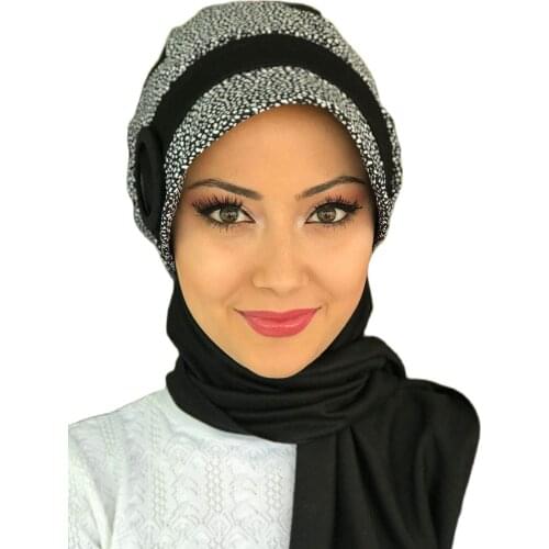 2021 new Fashion Hijab Women Muslim Bathing Cap Islamic Hijab Scarf Kerchief White Dot Buckled Black Ankle-Strap Hat Shawl