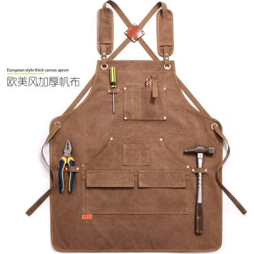 New Durable Goods Heavy Duty Unisex Canvas Work Apron With Tool Pockets Cross-Back Straps Adjustable For Woodworking Painting