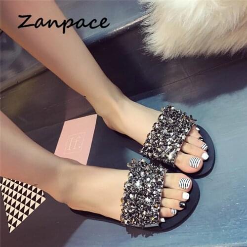 ZANPACE New Womens Slippers Fashion Diamond Summer Slipper Flat Casual Crystal Shoes Indoor Outdoor Flip-Flops Beach Slippers