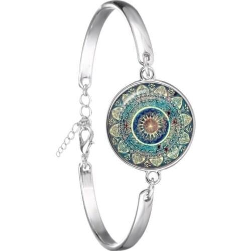 Charm Mandala Art Picture Bracelet Henna Yoga Om Symbol Zen Buddhism Glass Cabochon Chain Bangle Jewellery For Women Men Gift