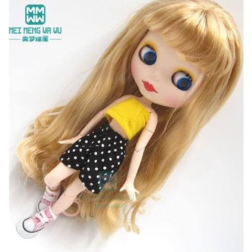1pcs Blyth Doll Clothes Open back T-shirt and polka dot shorts for Blyth , Azone 1/6 doll accessories