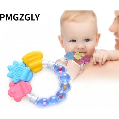 1Pcs Baby Rattle Rings Silicone Teether Teething Chewable Newborn Nursing Mitten Silicone Teether Beads Baby Training Tooth