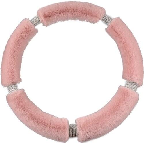 Fluffy Steering Wheel Cover with Rhinestones Diamond Fur Furry Steering Cover L41A