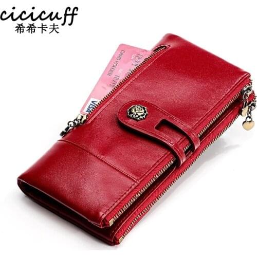 RFID Genuine Leather Women Wallets Purse Lady Clutch Wallet with Zipper Coin Purse Womens Hasp Money Phone Bag Female Long Purse