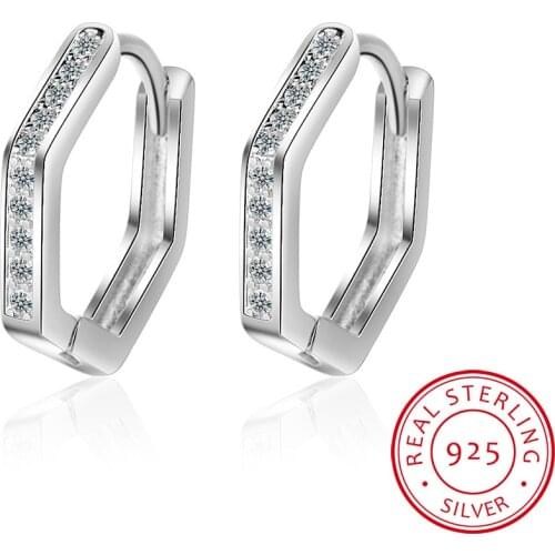 925 sterling silver earring zirconia Hexagonal geometry circle ear ing ear bone ear buckle wild trend female silver ear jewelry