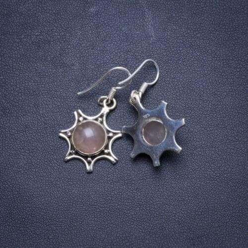 Natural Rose Quartz Handmade Unique 925 Sterling Silver Earrings 1.5" X4158