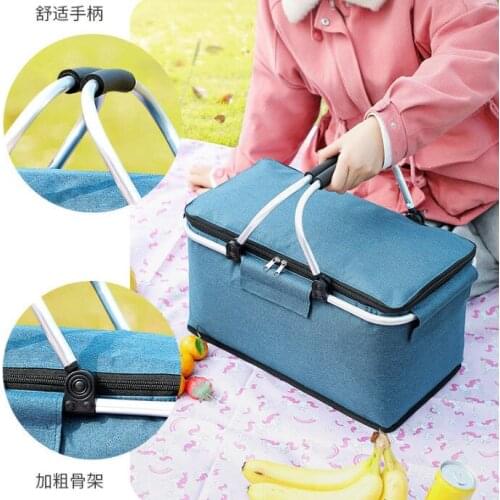 Foldable Picnic Basket Large Size Picnic Baskets Insulated Picnic Basket with Zip and Aluminum Carry Handles for Camping Hiking