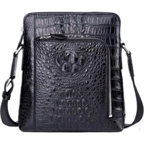LINSHE crocodile bag Single shoulder bag Europe and the United States Vertical section zipper leisure business Mens bags
