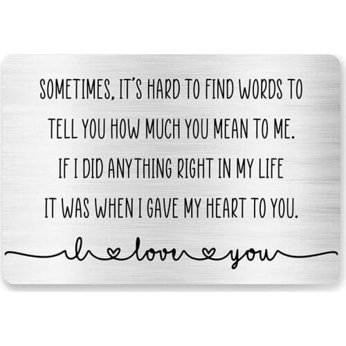 Engraved Wallet Card Inserts for Boyfriend Wife Girlfriend Sometimes It is Hard to Find Words ,Love Note Cards,Graduation Gifts