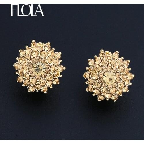 FLOLA Fashion Women Clip Earrings without Piercing Round Gold Clip On Earrings for Women Crystal Clip Ears Rhinestones ersh14