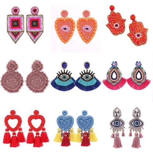 Sehuoran 2019 Aretes Bohemian Wedding Earrings for Women All Handmade Beaded Boho Pendant Drop Earrings Party Fashion Jewelry