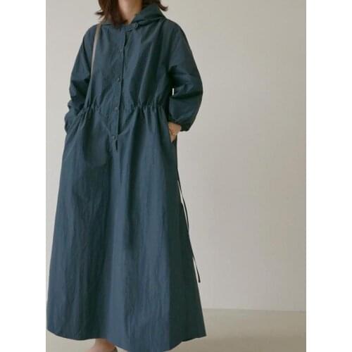 2021Summer New British Style Simple Solid Color Loose High Waist Slim All-match Casual Women Hooded Fishtail Dress Free Shipping