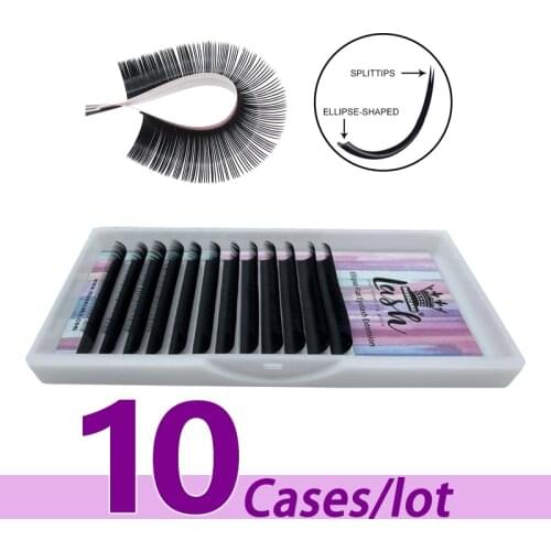 10pcs/lot MASSCAKU De Cilios Elipse Flat Eyelash Extension Fluffy Split Flat Lashes with Private Label Tray for Makeup and Salon