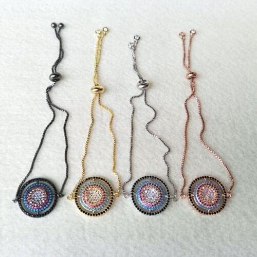 5Pcs Micro Pave CZ Blue zircon Turkey Style Round Connector Charm,Marcame Bracelet with Adjustable Chain Jewelry Gift BG85