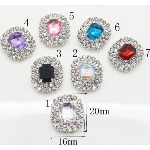 50pc 16*20mm Rectangle Double row shiny rhinestone button metal baby button Wedding inviations hair flower center decorative