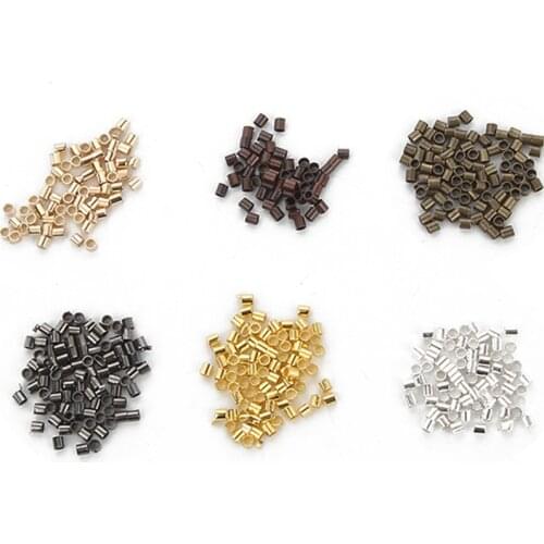 500pcs 1.5/2.0/2.5mm Plated-Gold Copper Tube Crimp End Beads Stopper Spacer Beads Findings Jewelry Making For Necklace Supplies