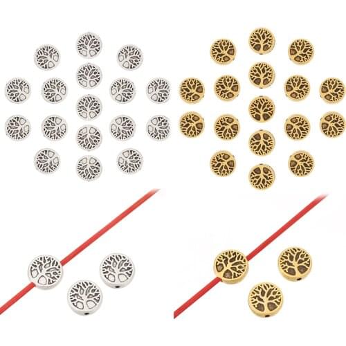 60 x Antique Gold/Silver Color Life Tree Round Spacer Beads for DIY Bracelet Jewelry Making Accessories 9mm