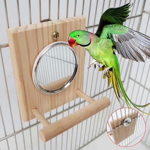 Pet Bird Parrot Wood Stand Perch Mirror Platform Hanging Funny Cage Chew Toy Lightweight And Compact Hanging Wooden Ladder
