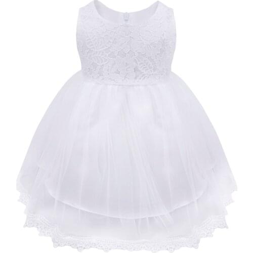 Baby Flower Girls Dress Christening Gown Newborn Babies Baptism Clothes Princess Tutu 1st Birthday Party Wedding White Bow Dress