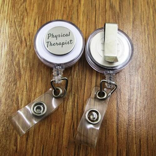 Physical therapist ID Badge Reel gift for him/her friend family retractable recoil id badge holder work fun