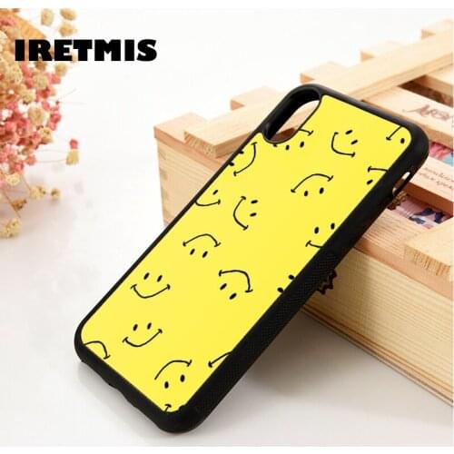 Iretmis 5 5S SE 6 6S TPU Silicone Rubber Phone Case Cover for iPhone 7 8 Plus X Xs 11 12 MINI Pro Max XR Yellow Smiley Face