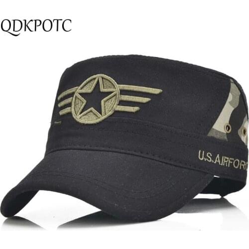 QDKPOTC Military Cap Red Star Embroidery Cap Military Hat Army Green Flat Hats Men Women Vintage Bone Male Female Army Sun Hat