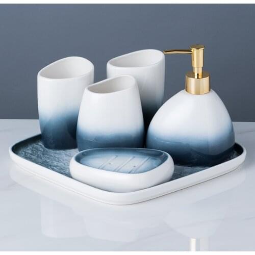 Gradient Gray Ceramic Sanitary Ware-Piece Wash Suit Couples Brushing Gargle Bathroom Amenities, Kitchenware Six Sets