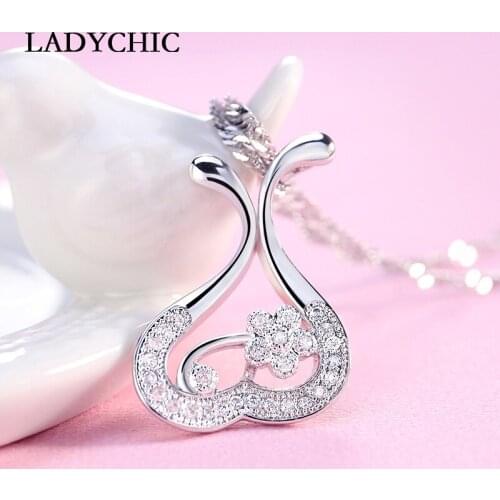 LADYCHIC Simply Elegant Design Cubic Zircon Pendant Dainty Flower with Crystal Inlay for Women Fashion Necklace Jewelry LN1026