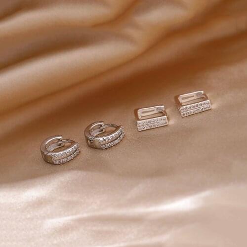 925 Sterling Silver Round Square Small Hoop Earrings for Women Men Double Layer Geometric CZ Earrings Daily Jewelry S-E1359