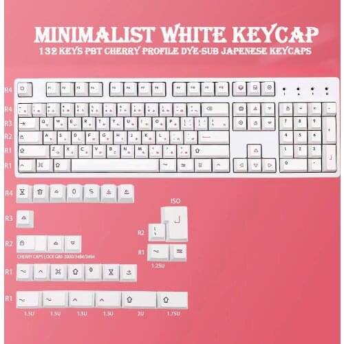Minimalist white 133 keys PBT DYE-SUB Cherry Profile keycaps mechanical keyboard japonais ISO theme cute For Cherry Switch 64 84