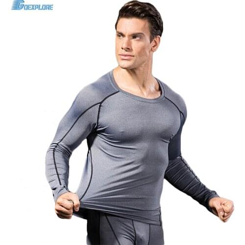 Goexplore Running Shirt Men T-shirt Long Sleeve Compression Exercise Gym T Shirt Fitness Quick dry Breathable Sport Shirt Male