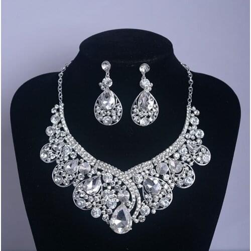 Noble Crystal Bridal Jewelry Sets Silver Plated Rhinestone Fashion Wedding Jewelry Set Necklace Earrings Bride Hair Accessories