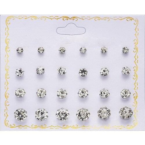 Rinhoo Trendy 12 Pairs Shiny Cubic Zirconia Stud Earrings Elegant Pearl Earrings Set Women Party Brincos Jewelry Gift Wholesale