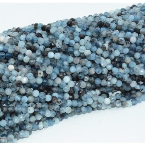 Natural Aquamarine with Black Tourmaline Faceted Round Beads 4.2mm