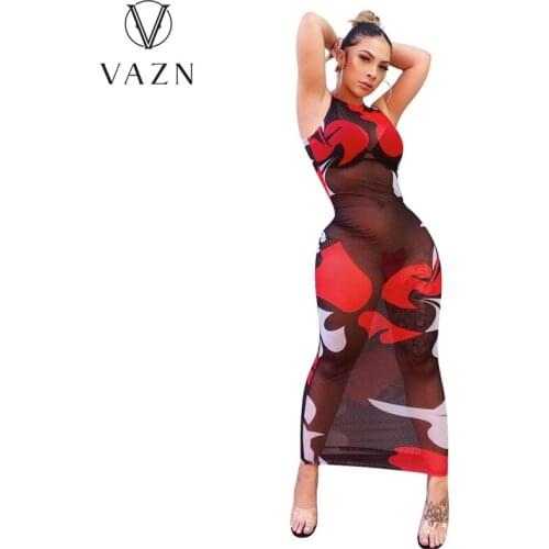VAZN New 2020 Sleeveless Summer Boho Beach Bandage Bodycon Maxi Dresses Clothing Sexy Shinny Young Lady Dress