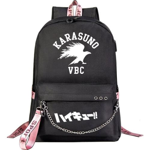 New Anime Volleyball Juvenile Prints Boys Girls Kids School Book Bags Women USB Chain Backpack Canvas Men Travel Laptop Bagpack