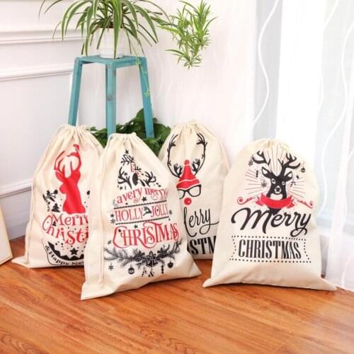 New Christmas Gift 2018 Santa Sacks Drawstring Linen Santa Sack Xmas Canvas Bag Large Santa ClausCandy Bag Gift Bag Handmade