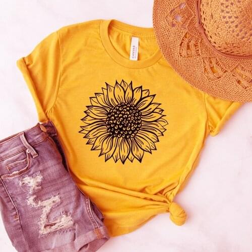 Sunflower Plus Size Women Shirts Girl Ulzzang Short Sleeve T-shirt Funny Harajuku Streetwear Tops Cotton Graphic Tees Drop Ship