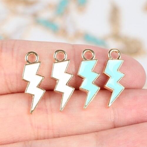 10pcs 7*20mm Alloy Metal White Blue Lightning Drop Oil Charms Pendant For Jewelry Making Diy Earring Necklace Handmade Accessory