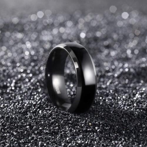 Popular 8mm Tungsten Carbide Steel noble black arc white edge smooth ring. The charm of men. Fashion trend engagement accessorie