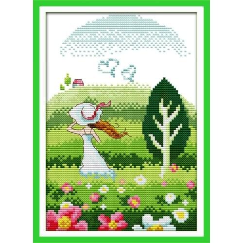 Spring Is coming cross stitch kit lanscape garden 14ct 11ct count printed canvas stitching embroidery handmade plus