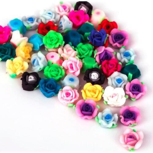 Selling 5/10 PCS/Lot Hole 1.5mm Polymer Clay Rose Flower Loose Beads Charms For DIY Jewelry Craft Making Materials