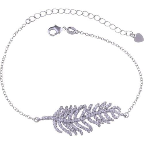 Simple fashion copper micro-inlaid zircon New feather shape pull adjustable size Fashion lucky bracelet necklace jewelry chain