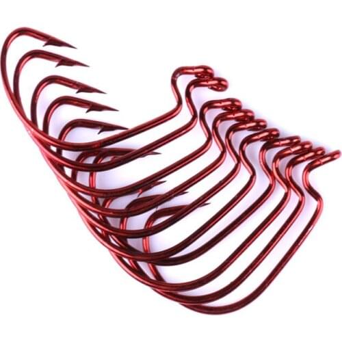 50Pcs/Box Carolina Rig Red Wrom Hook Sharp Bleeding Bait Wide Gap Hooks For Soft Plastic Lure Bass Fishing Hook 2#1#1\0#2\0#3\0